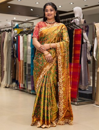 Green silk saree with patola weaving