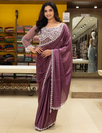 Latest grey linen saree