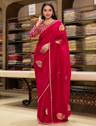 Magenta silk saree with sequins work