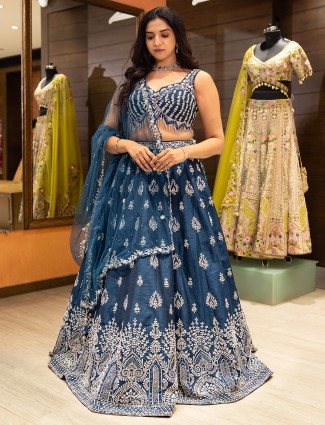 Rama blue lehenga choli in raw silk