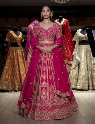 Rani pink silk lehenga choli with rich embellishment