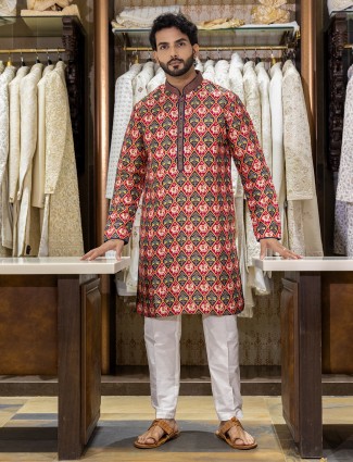 Multicolor printed cotton silk kurta suit