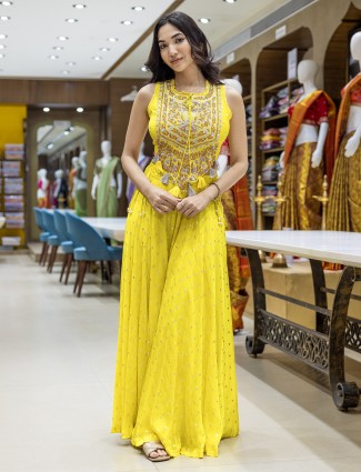 Yellow silk palazzo suit for women wedding wear