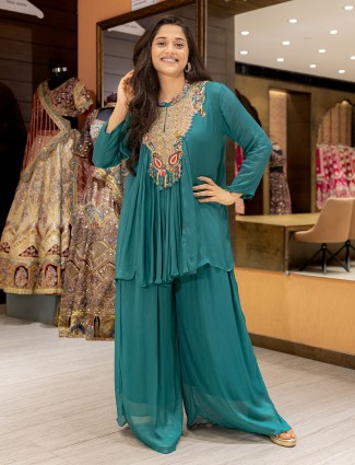 Green chiffon women festive salwar suit