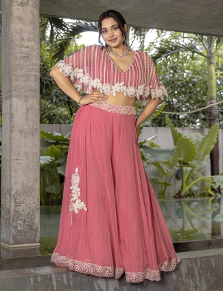 Pink crepe silk women salwar kameez
