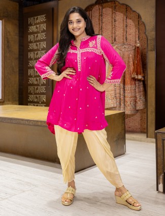 Rani pink silk festive salwar kameez