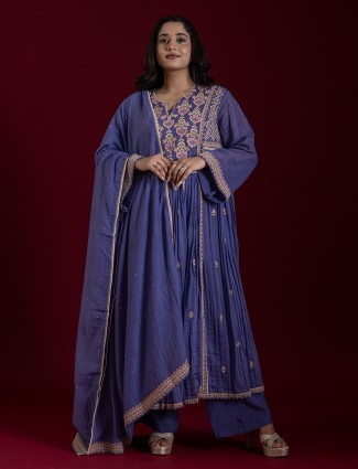 Blue silk resham worked festive wear salwar suit