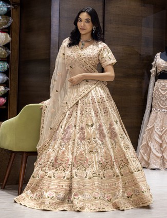 Cream wedding wear silk lehenga choli