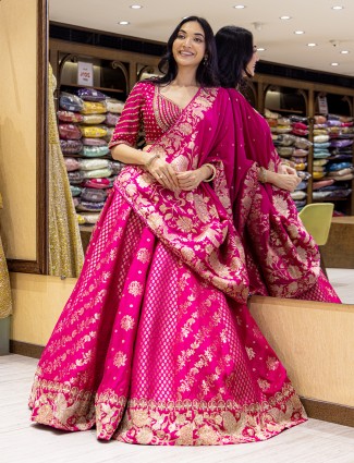 Hot pink silk lehenga choli for wedding