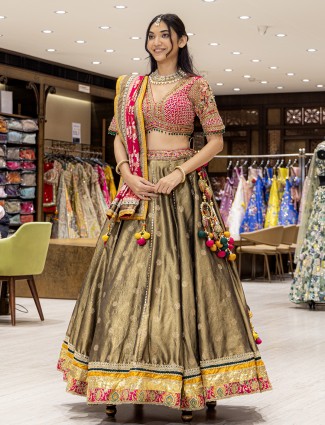Mehendi green and pink lehenga choli for wedding