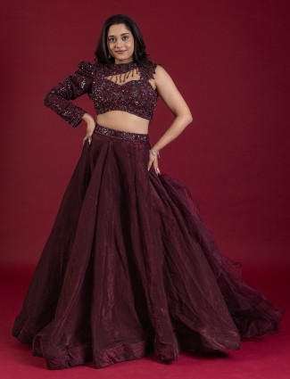 Purple silk reception wear lehenga choli with designer choli