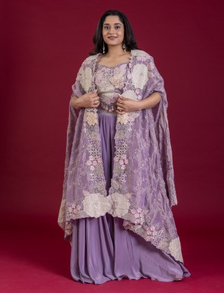 Purple silk zardosi sequins worked wedding palazzo suit